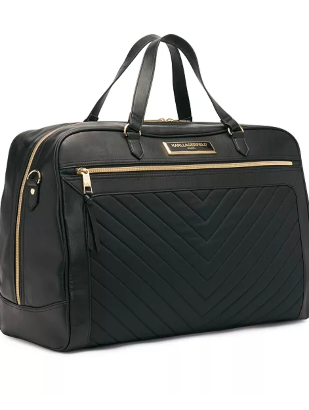 NWOT Karl Lagerfeld Paris Black Chevron Quilted Duffel Weekend Luggage Bag